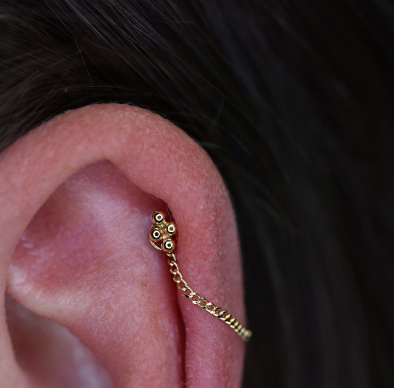 14KT GOLD THREADLESS 4-BEAD CLUSTER TOP