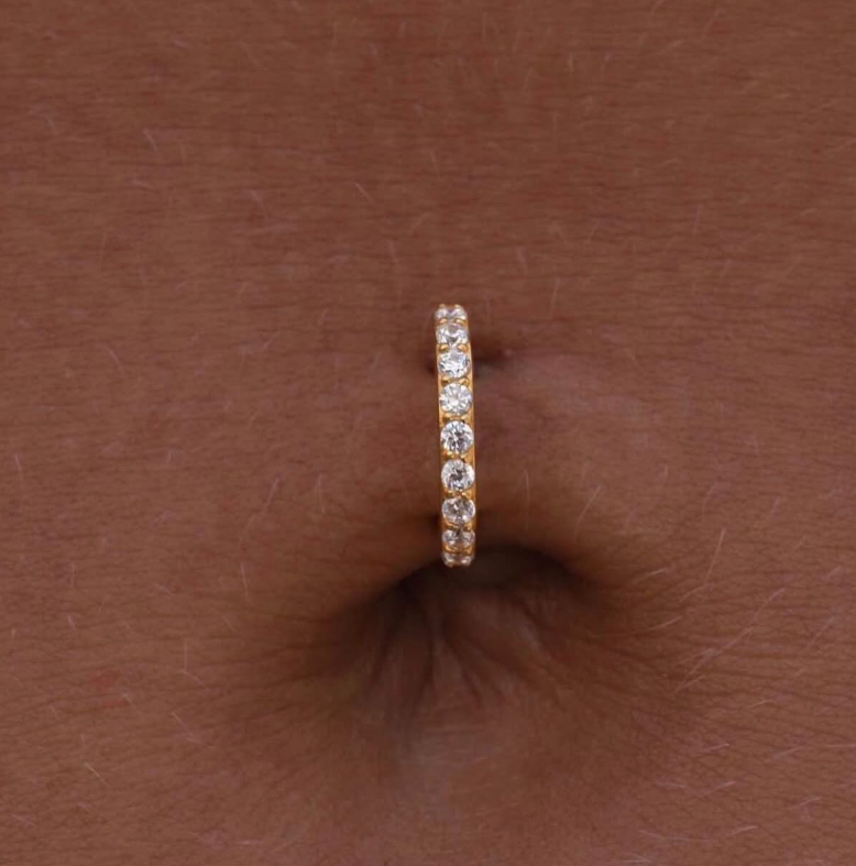 GOLD PVD TITANIUM PAVE NAVEL HOOP