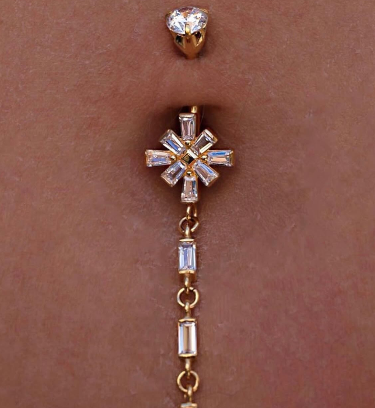 GOLD CRYSTAL CROSS DESIGN NAVEL PIERCING