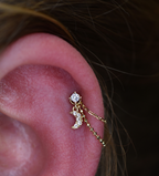 14KT GOLD THREADLESS 4-PRONG CZ 2MM GEM TOP WITH PAVE CZ GEM CRESCENT MOON TOP