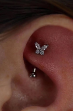 TITANIUM INTERNALLY THREADED BUTTERFLY FIXED TOP CURVED BARBELL WITH PRONG SET MARQUISE & ROUND GEM