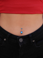 TITANIUM INTERNALLY THREADED WITH PRONG SET AAA CZ & SYNTHETIC OPAL FLOWER TOP AND TEARDROP BOTTOM FIXED NAVEL