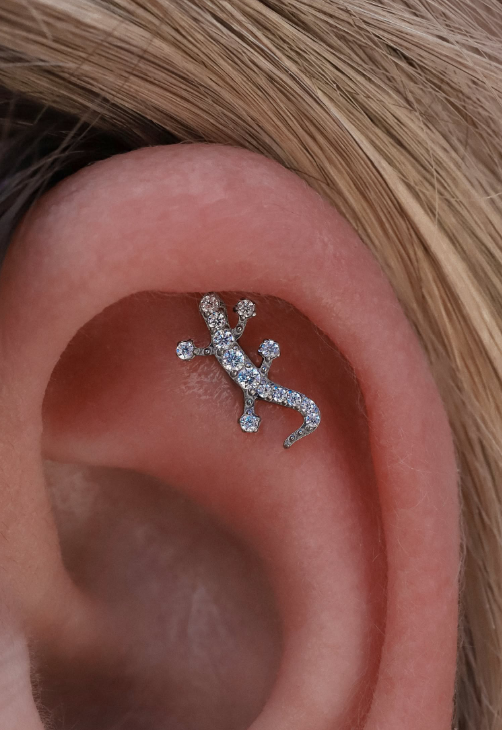 TITANIUM THREADLESS PAVE SET ROUND CZ GEM LIZARD TOP