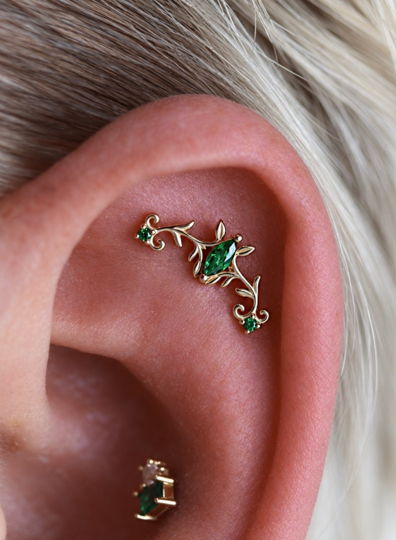 14KT YELLOW GOLD THREADLESS LOW PROFILE PRONG SET GEM ''EMERALD CROWN'' TOP