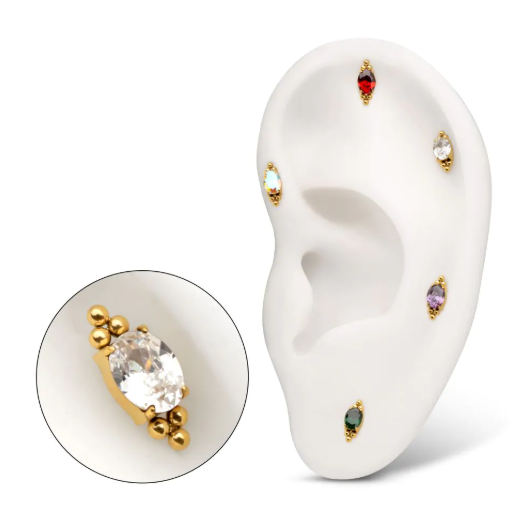 24KT GOLD PVD TITANIUM THREADLESS ''NOVA OVAL'' PRONG SET GEM TOP