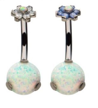 NAVEL WHITE ROUND OPAL WITH FLOWER TOP