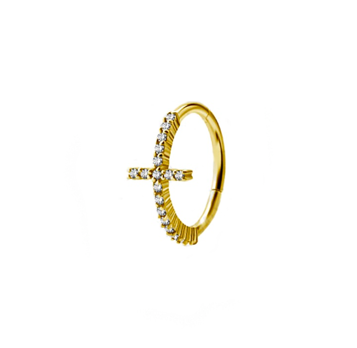 GOLD HOOP WITH CRYSTAL CROSS DESIGN