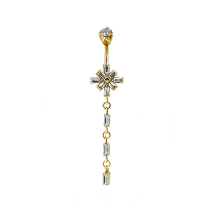GOLD CRYSTAL CROSS DESIGN NAVEL PIERCING