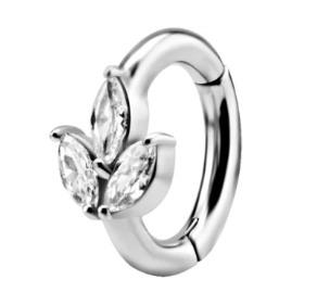 SILVER NAVEL HOOP WITH LOTUS DESIGN