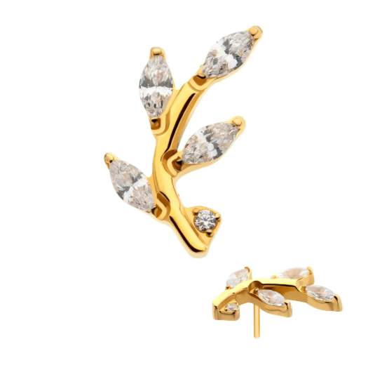 GOLD LEAF CLUSTER WITH WHITE ZIRCONIA