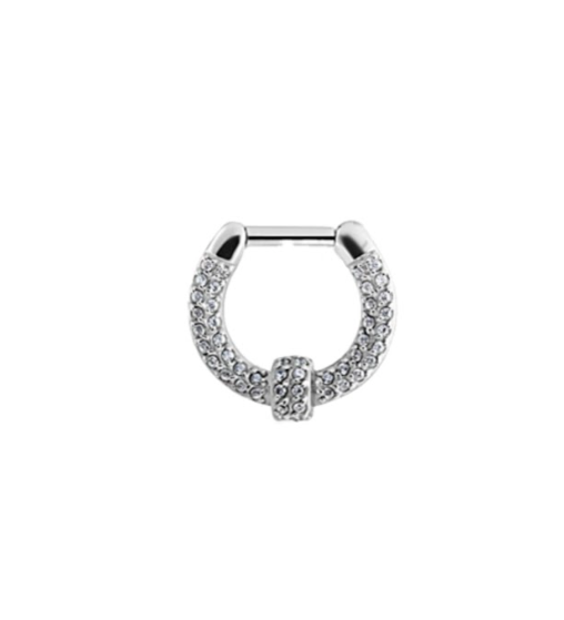 STEEL PAVE-SET ZIRCON CLICKER RING