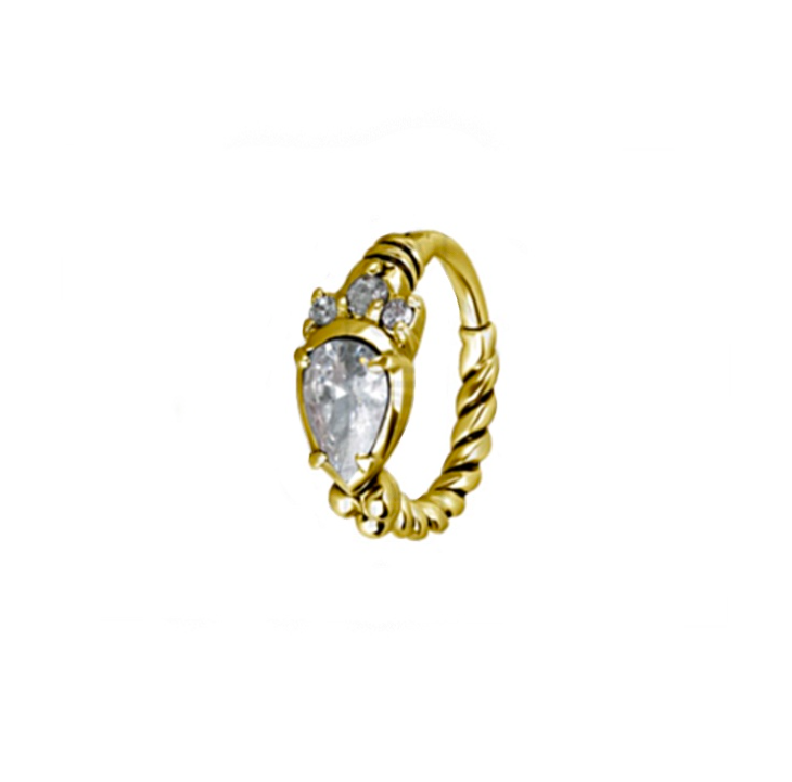 GOLD TWISTED HOOP WITH TEARDROP ZIRCON