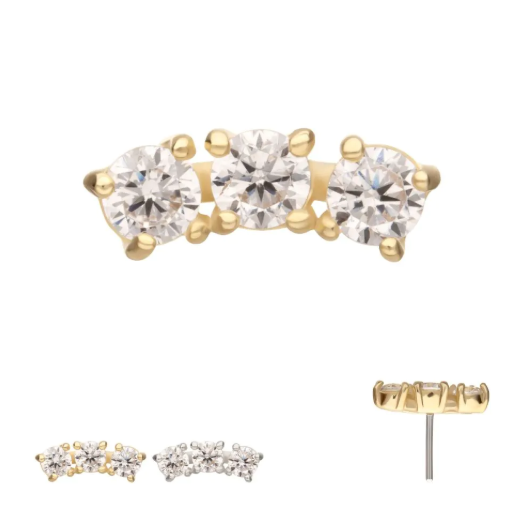 14K GOLD 3-STONES CURVED TOP