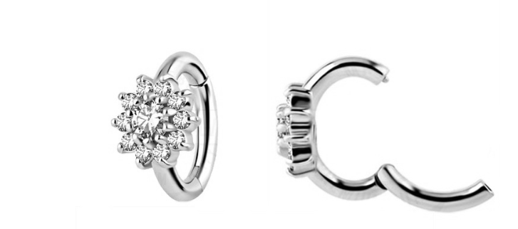 TITANIUM FLOWER ZIRCON NAVEL HOOP