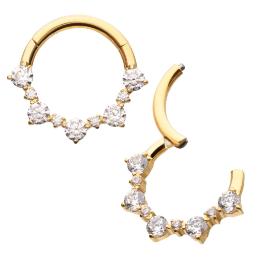 GOLD PVD HINGED HOOP WITH 9 ZIRCON GEMS