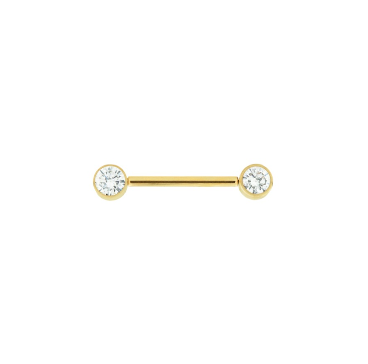 GOLD PVD BEZEL SET ZIRCON NIPPLE BARBELL