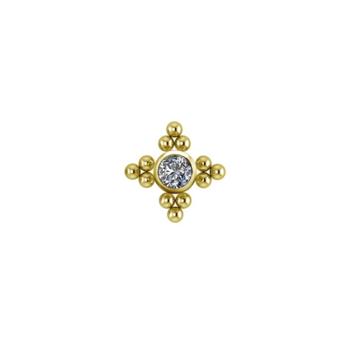 GOLD PVD BEADED STAR WITH WHITE MIDDLE ZIRCON