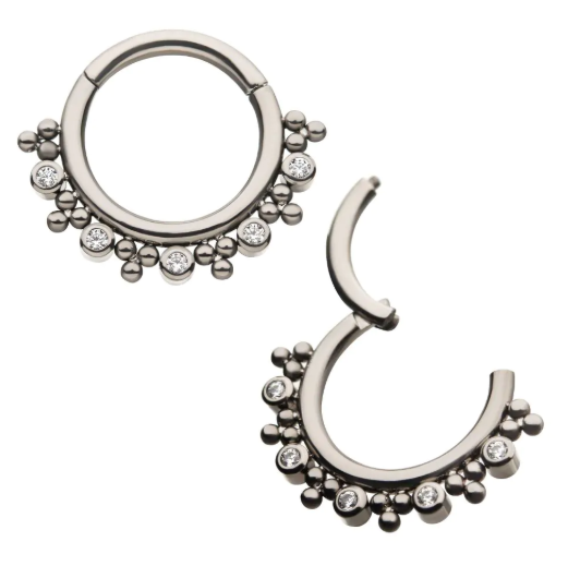 TITANIUM DAITH HOOP WITH STONES & BEADS