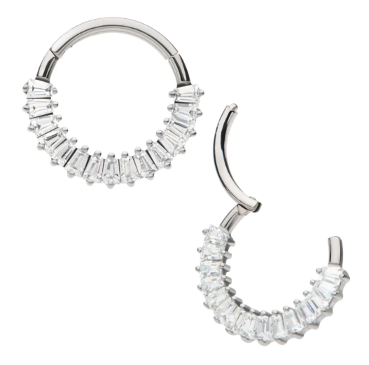 TITANIUM PRONGED BAGUETTE CZ DAITH CLICKER