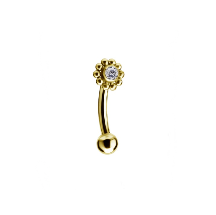 GOLD PVD FLOWER ROOK BAR WITH MIDDLE GEM