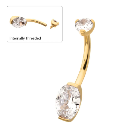 GOLD PVD NAVEL OVAL JEWEL