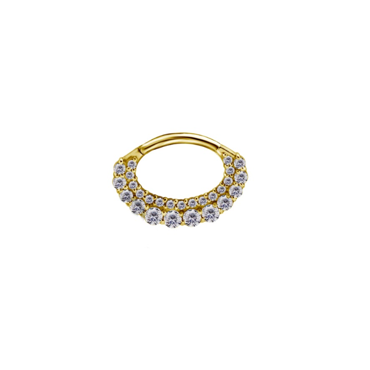 GOLD PVD OVAL DAITH HOOP WITH 2-ROWS ZIRCONS