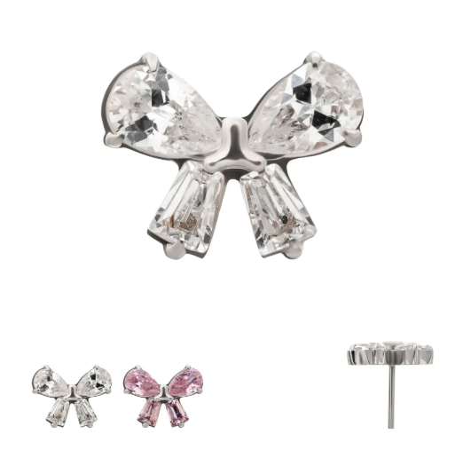 TITANIUM THREADLESS BOW TOP WITH PRONG SET MARQUISE AND BAGUETTE GEM