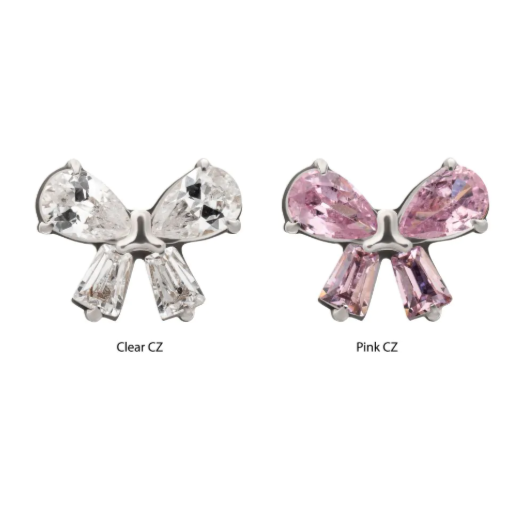 TITANIUM THREADLESS BOW TOP WITH PRONG SET MARQUISE AND BAGUETTE GEM