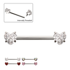 TITANIUM INTERNALLY THREADED PRONG SET HEART CZ NIPPLE BARBELL