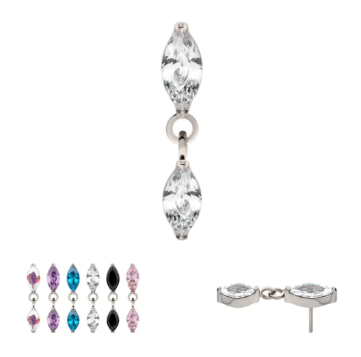 TITANIUM THREADLESS PRONG SET DOUBLE MARQUISE GEM DANGLE TOP