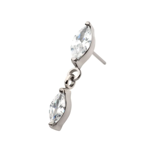 TITANIUM THREADLESS PRONG SET DOUBLE MARQUISE GEM DANGLE TOP