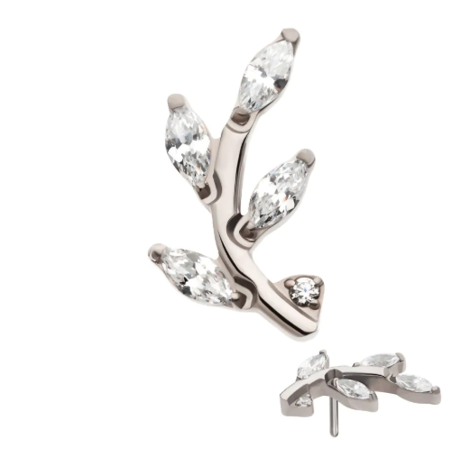 TITANIUM THREADLESS PRONG SET MARQUISE CZ LEAF TOP