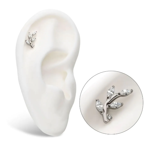 TITANIUM THREADLESS PRONG SET MARQUISE CZ LEAF TOP