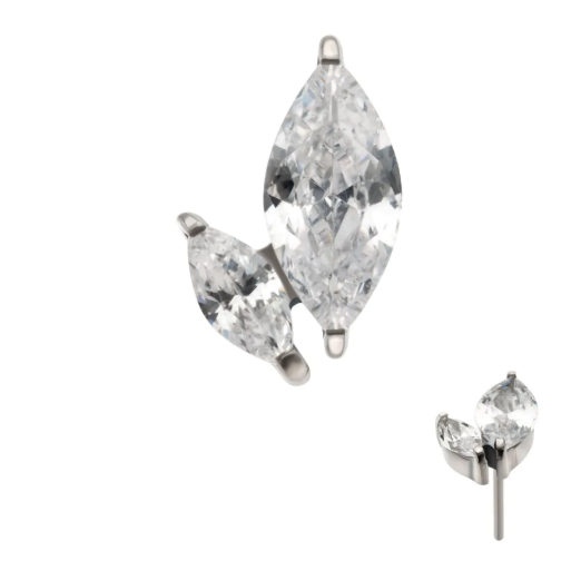 TITANIUM THREADLESS PRONG SET MARQUISE CZ 2-CLUSTER TOP