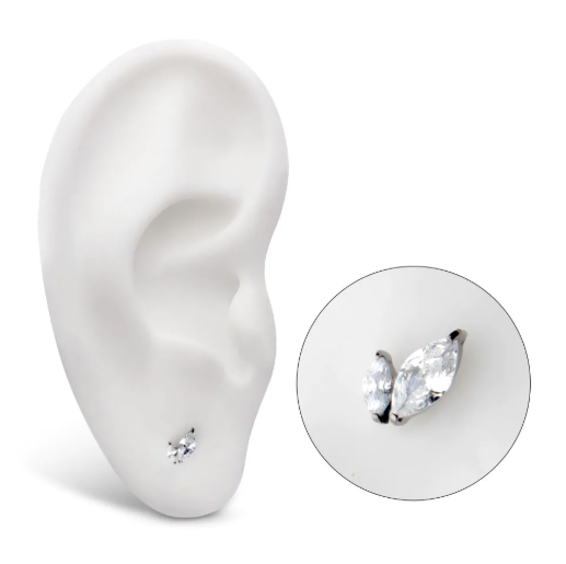 TITANIUM THREADLESS PRONG SET MARQUISE CZ 2-CLUSTER TOP