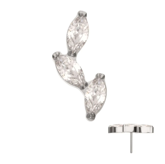 TITANIUM THREADLESS VINE SHAPE TOP WITH 3-TIER FULL CLEAR CZ GEM MARQUISE