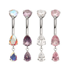 TITANIUM INTERNALLY THREADED DOUBLE TEARDROP PRONG SET GEM DANGLE NAVEL