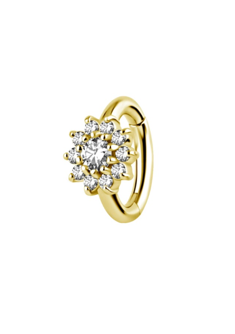 GOLD PVD TITANIUM FLOWER ZIRCON NAVEL HOOP
