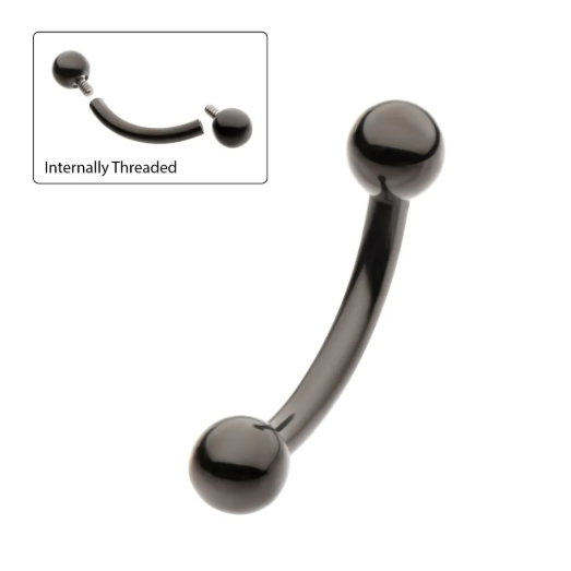BLACK PVD TITANIUM INTERNALLY THREADED BALL END CURVED BARBELL