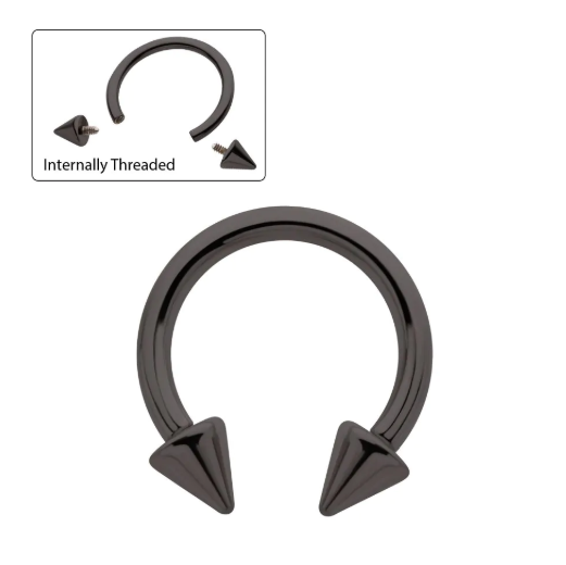 BLACK PVD TITANIUM INTERNALLY THREADED SPIKE END CIRCULAR BARBELL