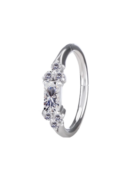 TITANIUM SILVER HOOP WITH ZIRCON DESIGN