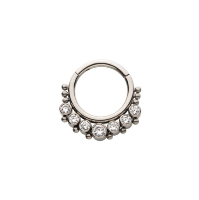 TITANIUM CRYSTAL BEADED ZIRCON HINGED RING