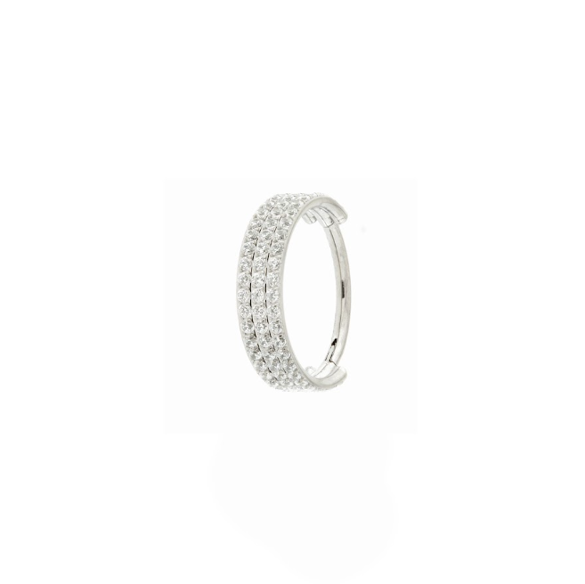 TITANIUM TRIPLE ROW ZIRCON HOOP