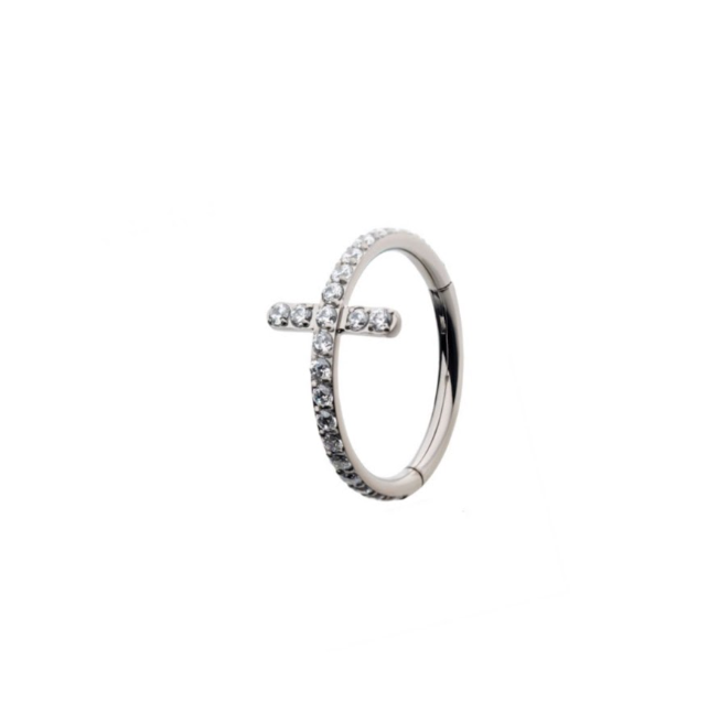 TITANIUM ZIRCON CROSS HINGED HOOP