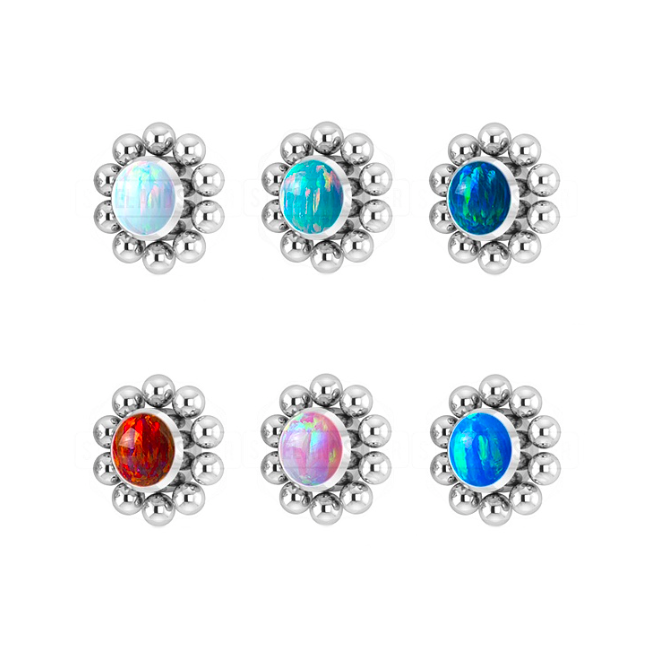 TITANIUM BEADED FLOWER TOP WITH OPAL CENTER