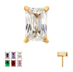 GOLD PVD TITANIUM THREADLESS LUXE BAGUETTE PRONG SET GEM TOP