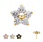GOLD PVD TITANIUM THREADLESS PRONG SET GEM 5-PETAL FLOWER TOP
