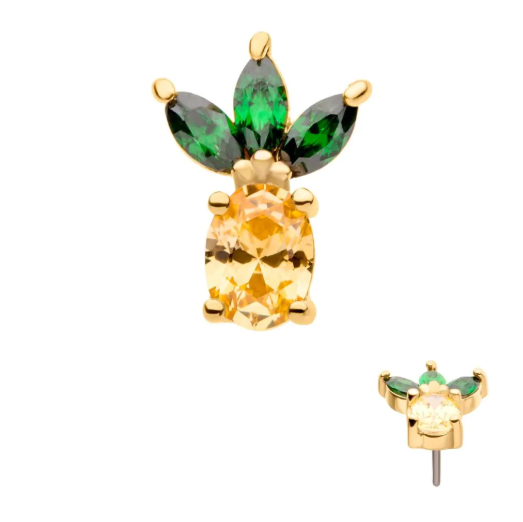 14KT YELLOW GOLD THREADLESS PRONG SET MARQUISE & OVAL CZ PINEAPPLE TOP