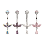 TITANIUM INTERNALLY THREADED TRIPLE MARQUISE GEM FAN NAVEL WITH FLOATING TEARDROP GEM DANGLE