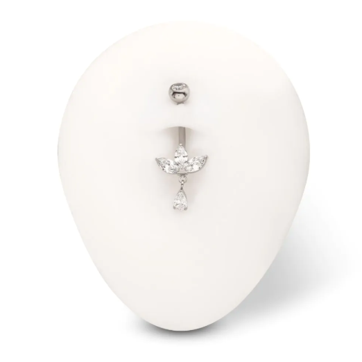 TITANIUM INTERNALLY THREADED TRIPLE MARQUISE GEM FAN NAVEL WITH FLOATING TEARDROP GEM DANGLE